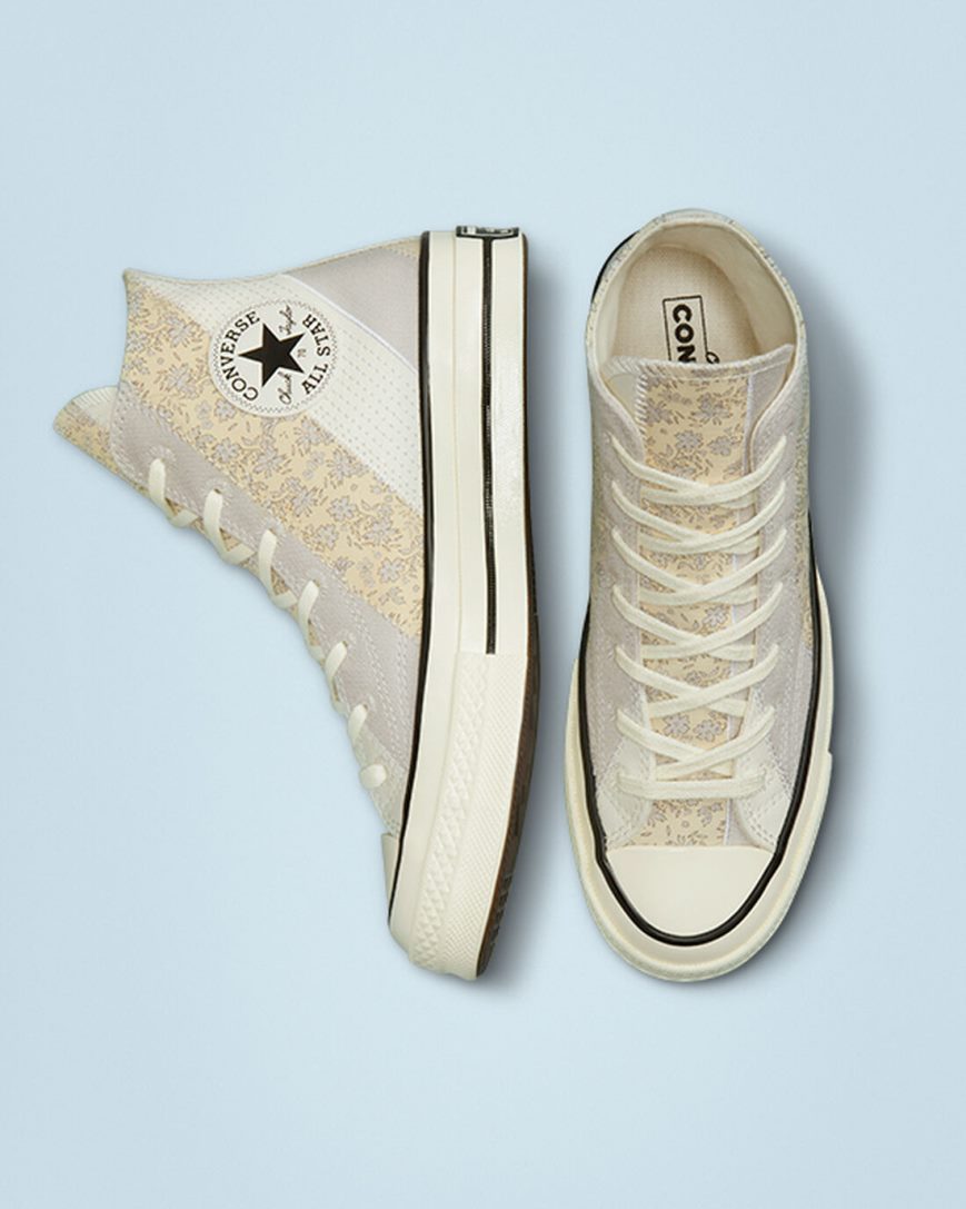 Tenisi Inalti Dama Converse Chuck 70 Embroidered Floral Bej Negrii | RO NKLGC640